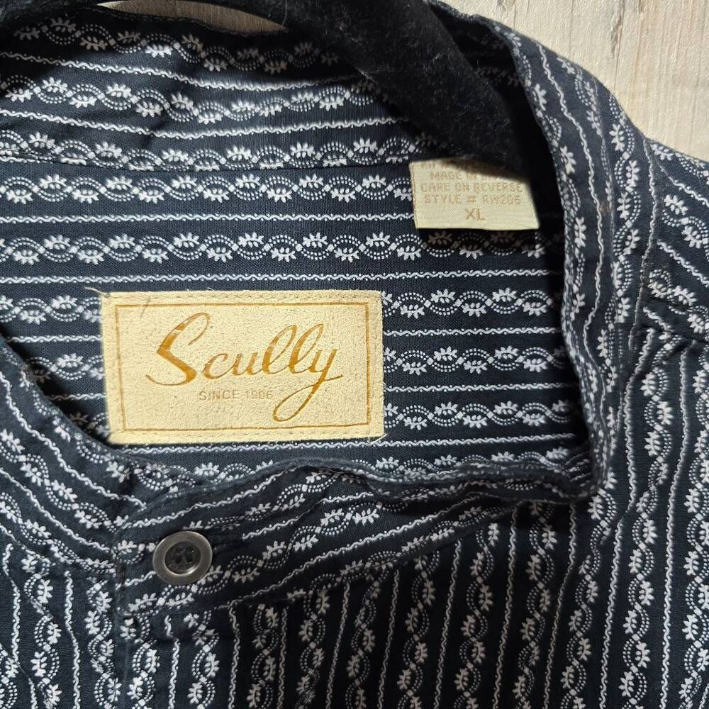 Scully Black White All Over Print Western Ranch Rodeo Cowboy Rangewear Shirt - Picture 3 of 4